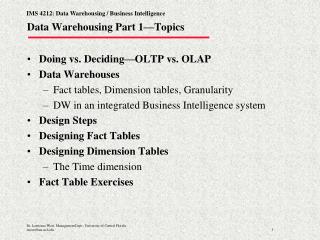Data Warehousing Part 1—Topics