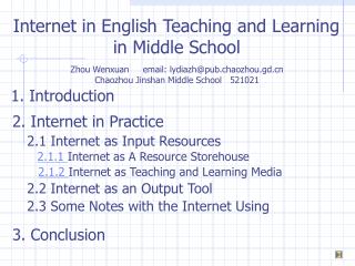 Internet in English Teaching and Learning in Middle School
