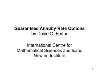 Guaranteed Annuity Rate Options by David O. Forfar