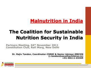 Malnutrition in India The Coalition for Sustainable Nutrition Security in India