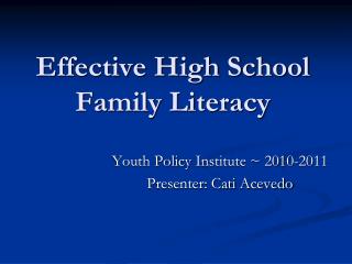 Effective High School Family Literacy