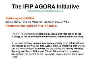 The IFIP AGORA Initiative ifip-tc3/article.php3?id_article=146