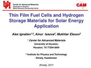 Thin Film Fuel Cells and Hydrogen Storage Materials for Solar Energy Application