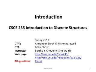 Introduction CSCE 235 Introduction to Discrete Structures