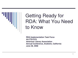 Getting Ready for RDA: What You Need to Know