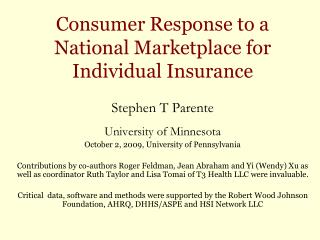 Consumer Response to a National Marketplace for Individual Insurance