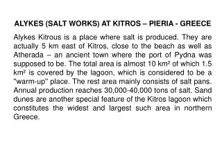 ALYKES (SALT WORKS) AT KITROS – PIERIA - GREECE