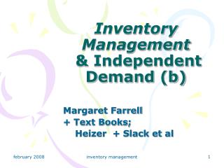 Inventory Management &amp; Independent Demand (b)