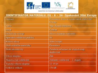 IDENTIFIKÁTOR MATERIÁLU: EU - 6 – 24- Opakování Jižní Evropa