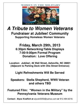 A Tribute to Women Veterans Fundraiser at Jubilee! Community Supporting Homeless Women Veterans