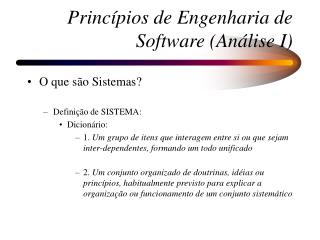 Princípios de Engenharia de Software (Análise I)