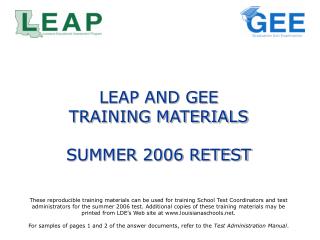 LEAP AND GEE TRAINING MATERIALS SUMMER 2006 RETEST