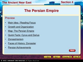 Preview Main Idea / Reading Focus Growth and Organization Map: The Persian Empire