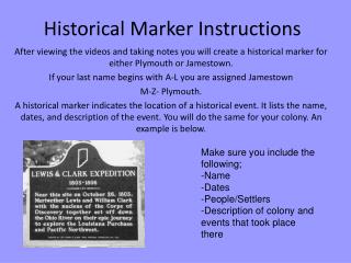 Historical Marker Instructions
