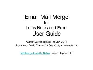 Email Mail Merge for Lotus Notes and Excel User Guide