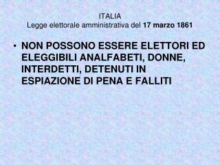 ITALIA Legge elettorale amministrativa del 17 marzo 1861