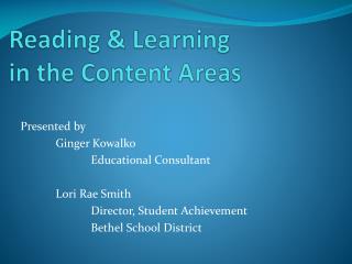 Reading &amp; Learning in the Content Areas