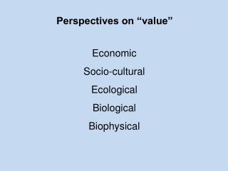 Perspectives on “value”