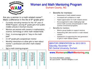 Women and Math Mentoring Program Durham County, NC