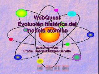 WebQuest Evolución histórica del modelo atómico ELABORADA POR: Profra. Gabriela Robles Calvillo