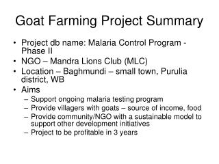 Goat Farming Project Summary