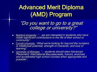 Advanced Merit Diploma (AMD) Program