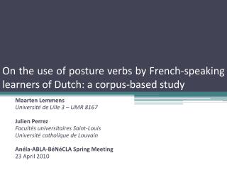 On the use of posture verbs by French-speaking learners of Dutch : a corpus-based study