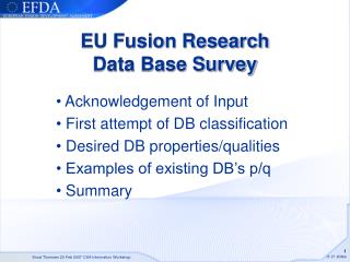 EU Fusion Research Data Base Survey