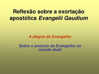 Reflexão sobre a exortação apostólica Evangelii Gaudium