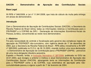 DACON - Demonstrativo de Apuração das Contribuições Sociais Base Legal