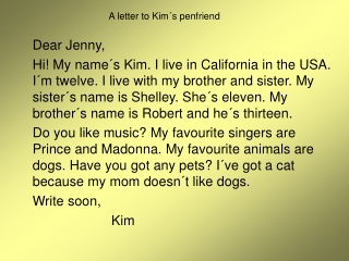 A letter to Kim´s penfriend