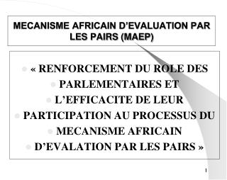 MECANISME AFRICAIN D’EVALUATION PAR LES PAIRS (MAEP)