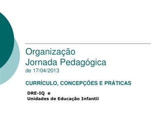 Organização Jornada Pedagógica de 17/04/2013 CURRÍCULO, CONCEPÇÕES E PRÁTICAS