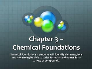 Chapter 3 – Chemical Foundations