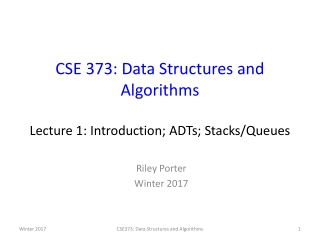 CSE 373 : Data Structures and Algorithms Lecture 1: Introduction; ADTs; Stacks/Queues