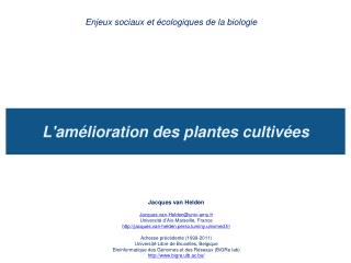 L'amélioration des plantes cultivées