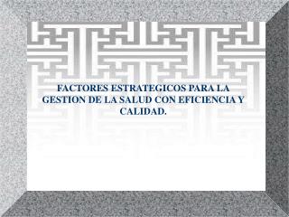 FACTORES ESTRATEGICOS PARA LA GESTION DE LA SALUD CON EFICIENCIA Y CALIDAD.