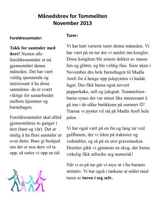 Månedsbrev for Tommeliten November 2013