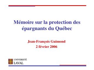 Mémoire sur la protection des épargnants du Québec