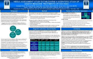 N EEDS ASSESSMENT STUDY ESTABLISHING A SCIENTIFIC STUDY OF SIDDHA MEDICINE TREATMENTS OF HIV/AIDS