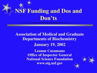 NSF Funding and Dos and Don’ts