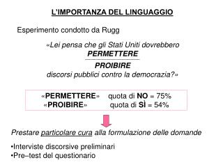 L’IMPORTANZA DEL LINGUAGGIO Esperimento condotto da Rugg «Lei pensa che gli Stati Uniti dovrebbero