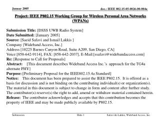 Project: IEEE P802.15 Working Group for Wireless Personal Area Networks (WPANs) Submission Title: [DSSS UWB Radio Syste