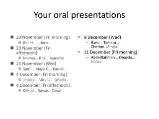 Your oral presentations