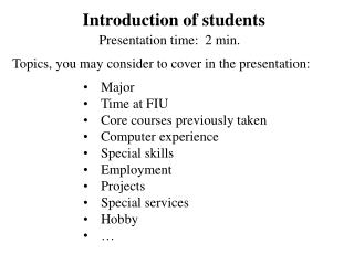 Introduction of students