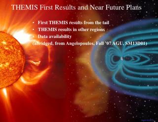 First THEMIS results from the tail THEMIS results in other regions Data availability