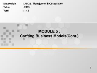 MODULE 5 : Crafting Business Models(Cont.)