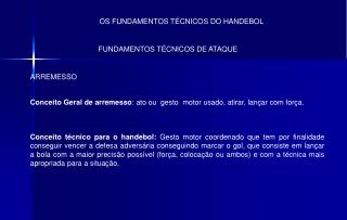 OS FUNDAMENTOS TÉCNICOS DO HANDEBOL