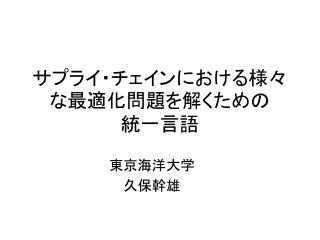 サプライ・チェインにおける様々な最適化問題を解くための 統一言語