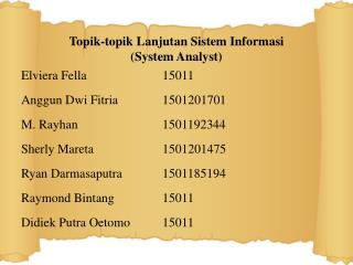 Topik-topik Lanjutan Sistem Informasi (System Analyst)